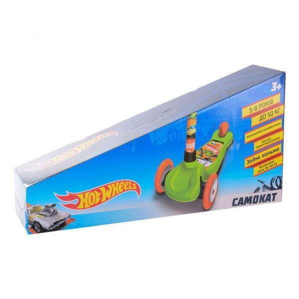 Трехколесный самокат со светящимися колесами Hot Wheels Зеленый 28662 фото