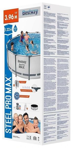 Каркасный бассейн бествей Bestway Steel Pro MAX с фильтр-насосом лестницей и тентом 396 х 122 см Объем 12690 л 41072 фото