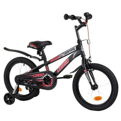 Дитячий велосипед із додатковими колесами 5-6 років 16 дюймів Corso Sporting Чорний з червоним 22449 фото