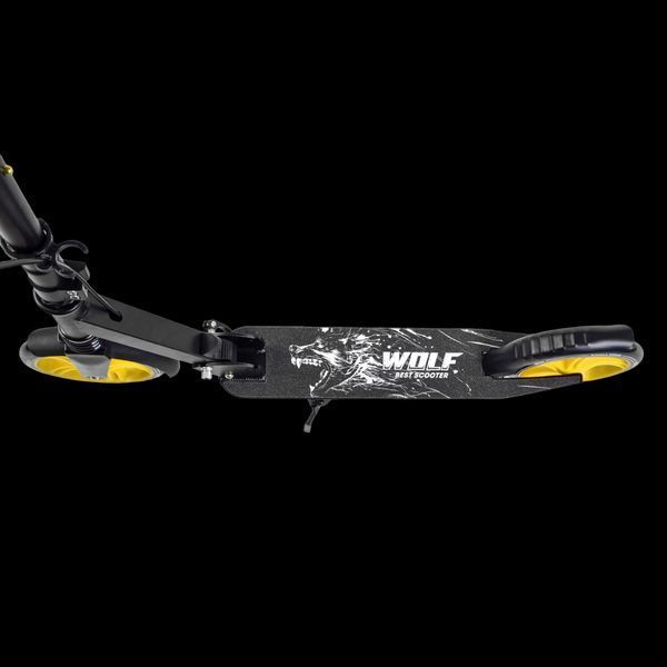 Складной самокат двухколесный с большими колесами и ручным тормозом Best Scooter WOLF Черный с желтым 26097 фото