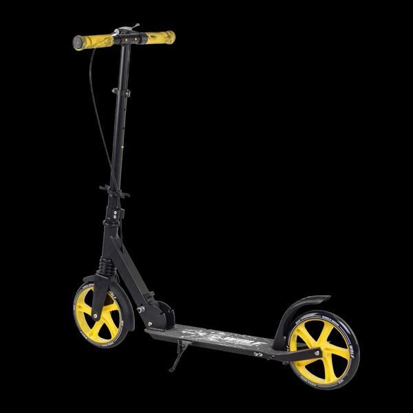 Складной самокат двухколесный с большими колесами и ручным тормозом Best Scooter WOLF Черный с желтым 26097 фото