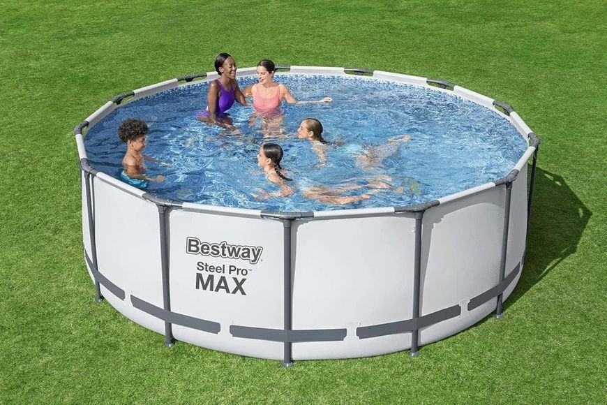Каркасный бассейн бествей Bestway Steel Pro MAX с фильтр-насосом лестницей и тентом 396 х 122 см Объем 12690 л 41072 фото