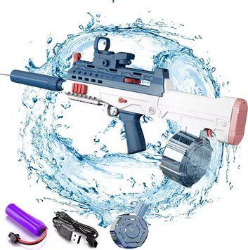 Электрический водный автомат на аккумуляторе с глушителем и прицелом Water Gun Синий 35220 фото