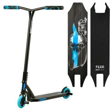 Самокат трюковый двухколесный с алюминиевыми пегами Best Scooter FEAR Черный с голубым 26062 фото