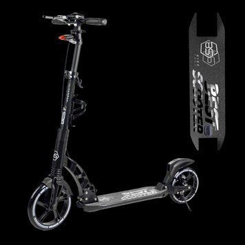 Складной самокат двухколесный с большими колесами и ручным тормозом Best Scooter Черный с белым Вид 1 26099 фото
