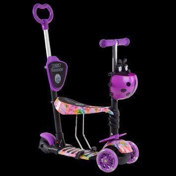 Трехколесный самокат со светящимися колесами и родительской ручкой 5 в 1 Best Scooter Фиолетовый Вид 3 26119 фото