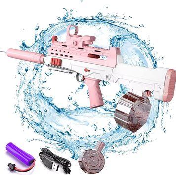 Электрический водный автомат на аккумуляторе с глушителем и прицелом Water Gun Розовый 35221 фото