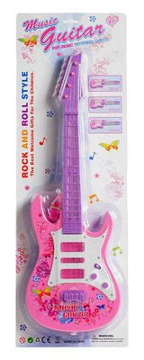Іграшкова електронна Рок Гітара чотириструнна на батарейках Рожевий 32521 фото