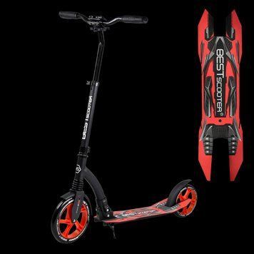 Складной самокат двухколесный с большими колесами и амортизатором Best Scooter Черный с красным Вид 1 25916 фото