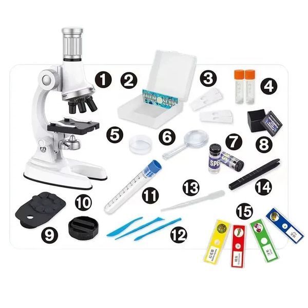 Іграшковий мікроскоп дитячий із підсвічуванням і тримачем телефона у валізі 100х, 600х 1200х Білий 42430 фото