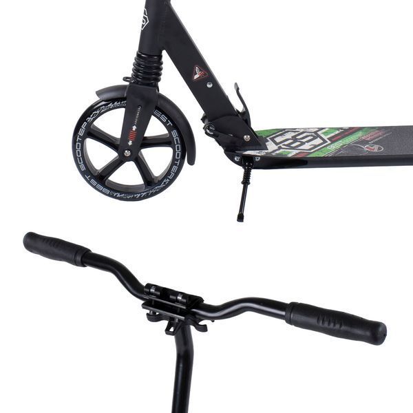 Двоколісний дитячий самокат для хлопчика з амортизаторами Best Scooter Чорний із зеленим 26883 фото