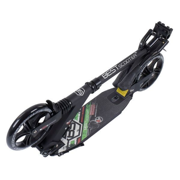 Двоколісний дитячий самокат для хлопчика з амортизаторами Best Scooter Чорний із зеленим 26883 фото