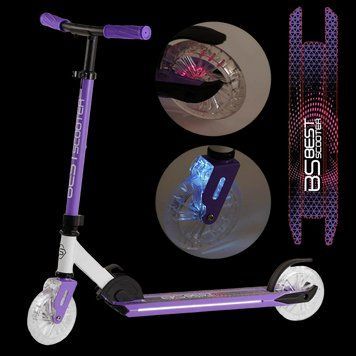 Складной самокат двухколесный с подсветкой Best Scooter Фиолетовый с белым 26134 фото