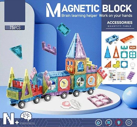 Дитячий магнітний конструктор Magnetic Block Потяг 75 деталей 35173 фото