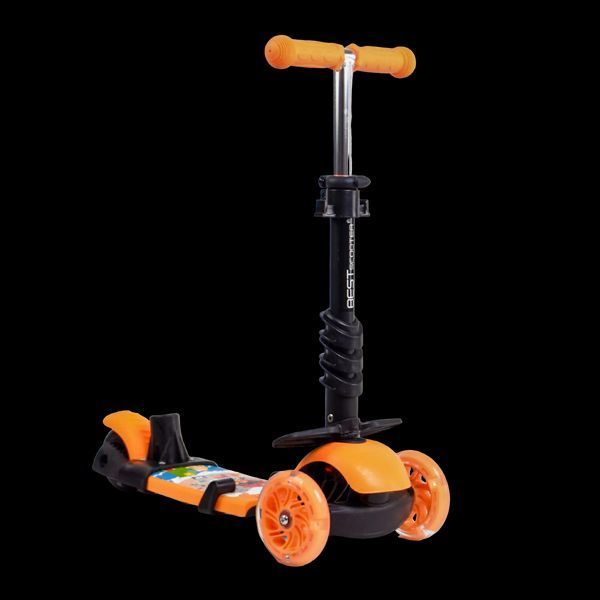 Трехколесный самокат со светящимися колесами и родительской ручкой 5 в 1 Best Scooter Оранжевый 26085 фото