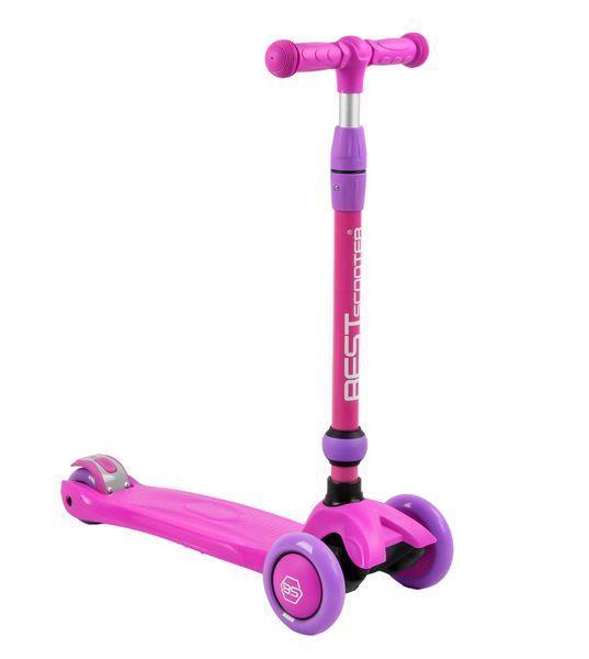 Трехколесный самокат со светящимися колесами и родительской ручкой Best Scooter Розовый Вид 2 26011 фото