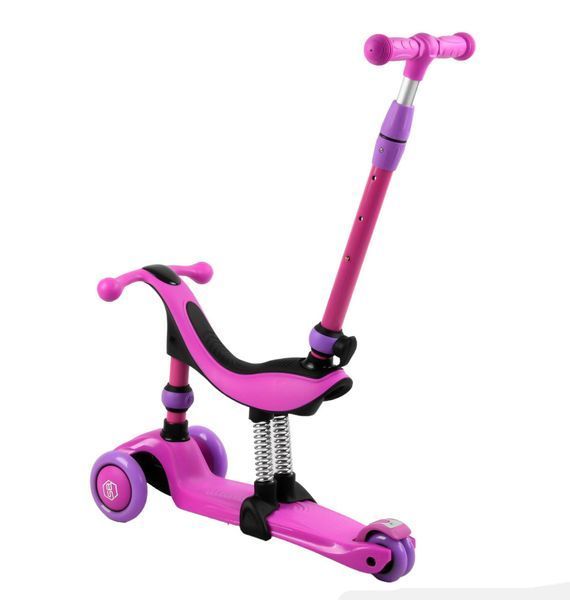 Трехколесный самокат со светящимися колесами и родительской ручкой Best Scooter Розовый Вид 2 26011 фото