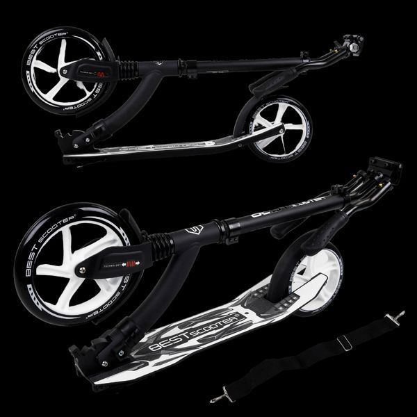 Складной самокат двухколесный с большими колесами и амортизатором Best Scooter Черный с белым Вид 2 25917 фото