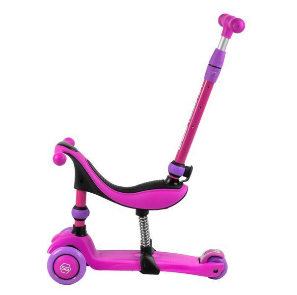 Трехколесный самокат со светящимися колесами и родительской ручкой Best Scooter Розовый Вид 2 26011 фото