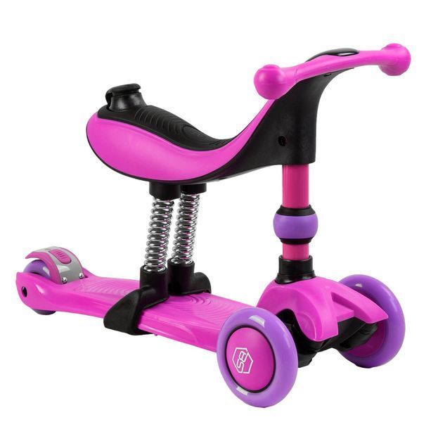 Трехколесный самокат со светящимися колесами и родительской ручкой Best Scooter Розовый Вид 2 26011 фото