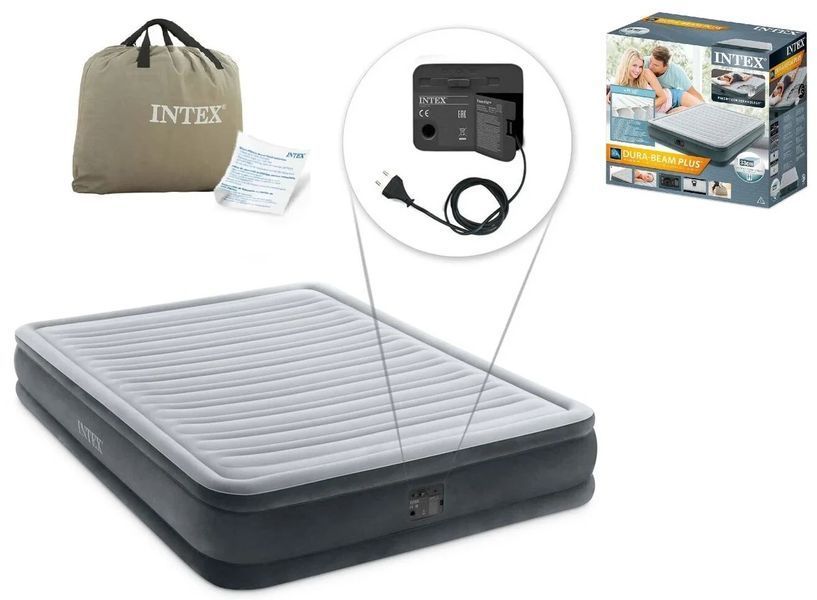 Надувний двомісний Матрас Інтекс Ліжко велюровий Intex 203 х 152 х 33 см із вбудованим електронасосом 35025 фото