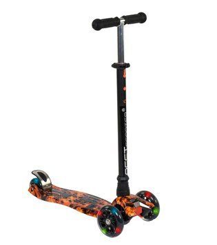 Триколісний самокат з колесами, що світяться MAXI Best Scooter Чорний з жовтогарячим 25850 фото