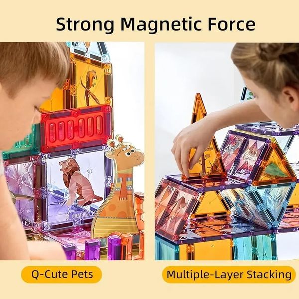 Дитячий магнітний конструктор Magnetic Building Blocks Зоопарк 65 деталей 35178 фото