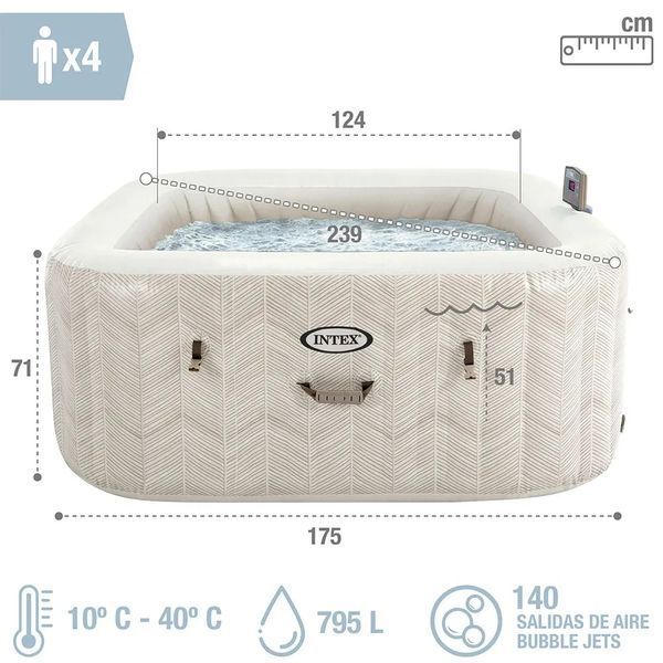 Надувной джакузи с подогревом Бассейн Intex СПА PureSpa Chevron Deluxe 175 х 71&nbsp;см 4 человек Объем 795 л 43063 фото