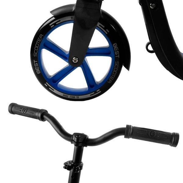 Складной самокат двухколесный с большими колесами и подножой Best Scooter Синий 25980 фото