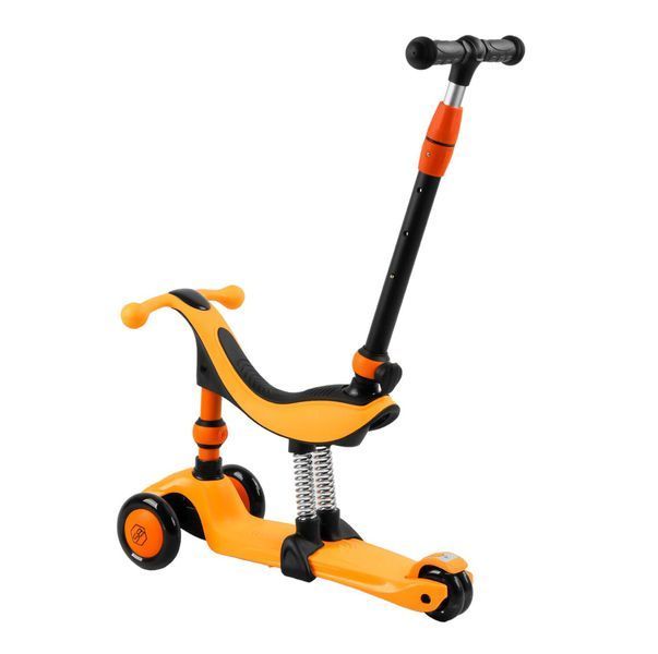 Трехколесный самокат со светящимися колесами и родительской ручкой Best Scooter Оранжевый 26012 фото