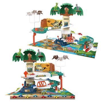 Детский трек для машинок с автоматическим подъемником и подсветкой Dinosaur Amusement Park 4 машинки 33647 фото