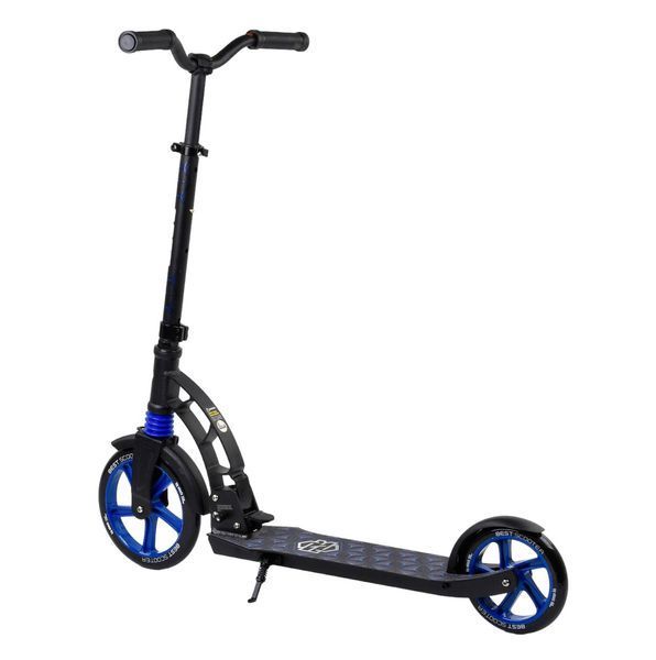 Складной самокат двухколесный с большими колесами и амортизатором Best Scooter Черный с синим Вид 3 25903 фото