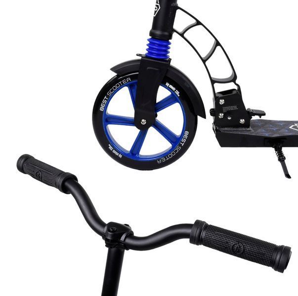Складной самокат двухколесный с большими колесами и амортизатором Best Scooter Черный с синим Вид 3 25903 фото