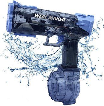Водный пистолет электрический на аккумуляторе с прозрачным корпусом Water Gun Синий 40596 фото