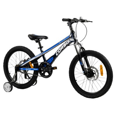 Гірський дитячий велосипед із додатковими колесами 6-10 років 20 дюймів Corso Speedline Чорний з синім 22459 фото