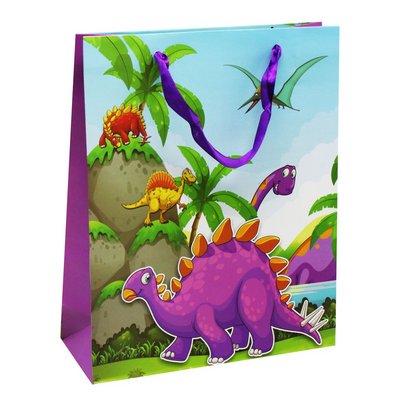 Подарунковий пакет Динозаври Фіолетовий 32 х 26 21072 фото