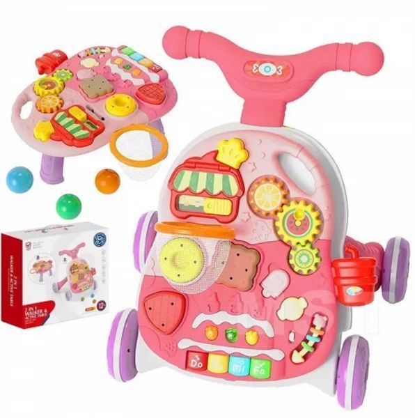 Детские Ходунки 2в1 Каталка Игровой столик Huanger Розовый 35579 фото