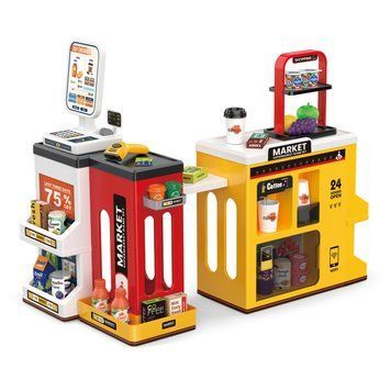 Игрушечный магазин Супермаркет с кассовым аппаратом сканером кофемашиной и продуктами 65 элементов 41496 фото