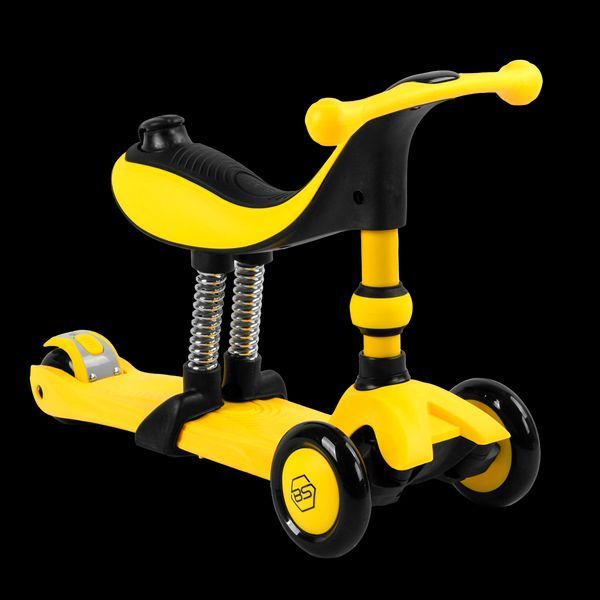 Трехколесный самокат со светящимися колесами и родительской ручкой Best Scooter Желтый 26010 фото