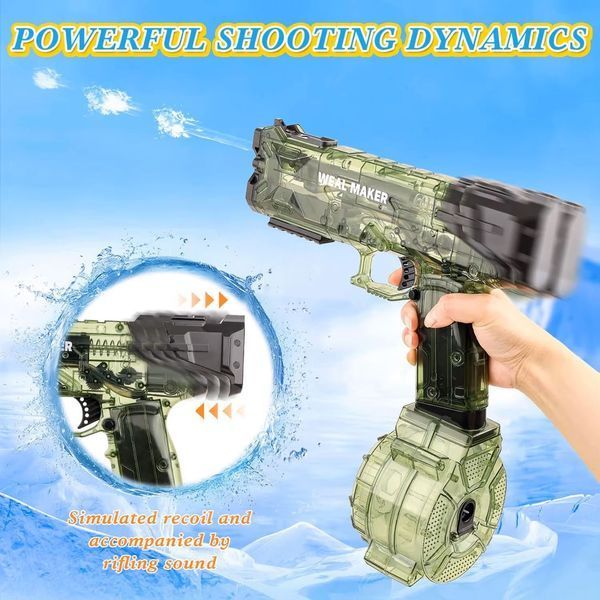 Водный пистолет электрический на аккумуляторе с прозрачным корпусом Water Gun Зеленый 40598 фото