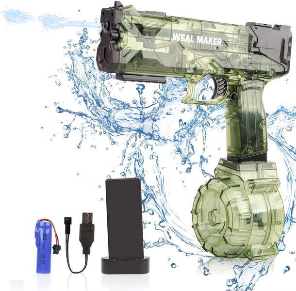 Водный пистолет электрический на аккумуляторе с прозрачным корпусом Water Gun Зеленый 40598 фото