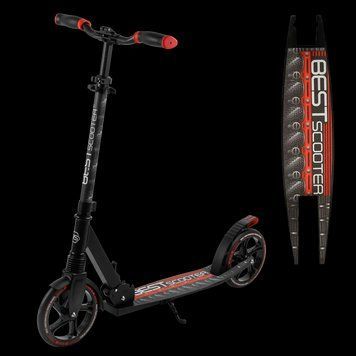 Самокат двухколесный c большими колесами и светящимся тормозом Best Scooter Черный с красным 26003 фото