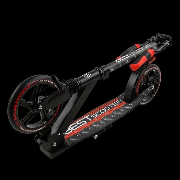 Самокат двухколесный c большими колесами и светящимся тормозом Best Scooter Черный с красным 26003 фото