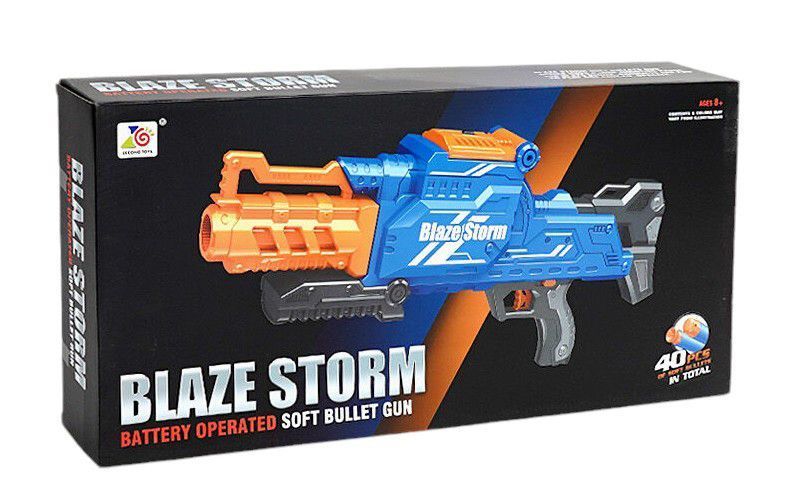 Детский игрушечный автомат на батарейках стреляет мягкими патронами Blaze storm 56 см 36236 фото