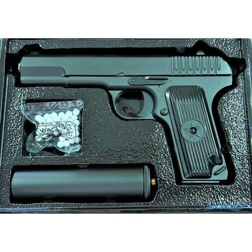 Игрушечный пистолет на пульках металлический c глушителем G33A ТТ Черный 26577 фото