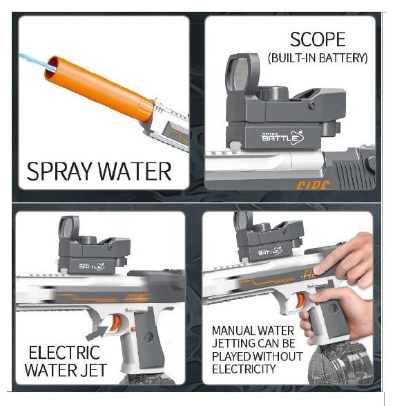 Электрический водный пистолет на аккумуляторе Electric Water Gun Desert Eagle Серый 35733 фото