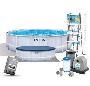 Каркасний басейн Інтекс Intex 488 х 122 см, об'єм 19 156 л Фільтр-насос Драбина Тент Круглий 33967 фото
