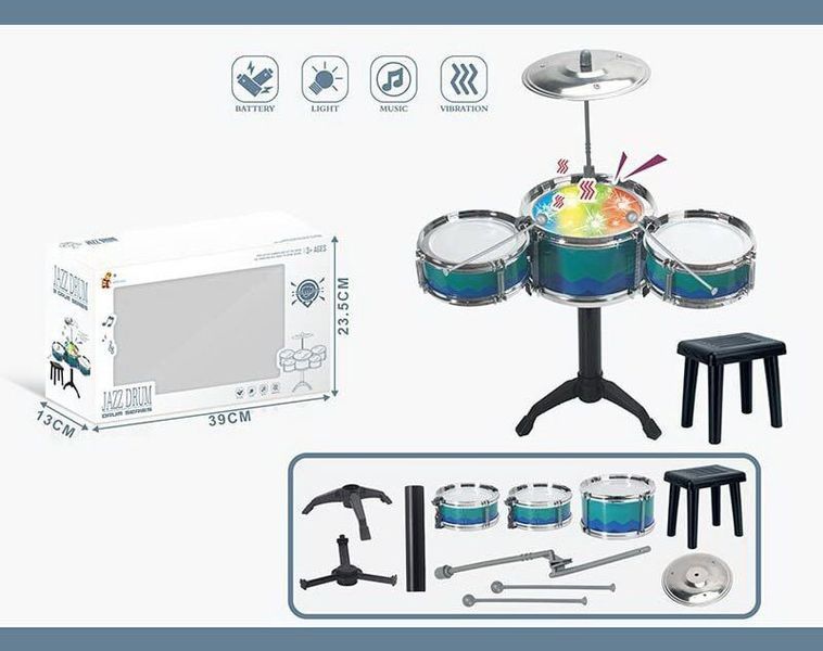 Дитяча барабанна установка зі стільцем на батарейках Jazz Drum Зелений 33018 фото