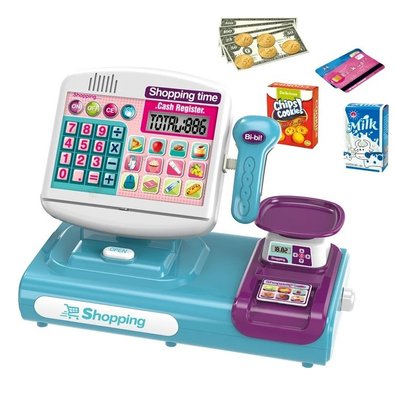 Дитячий касовий апарат із калькулятором і аксесуарами на батарейках Shopping Time Блакитний з фіолетовим 32870 фото