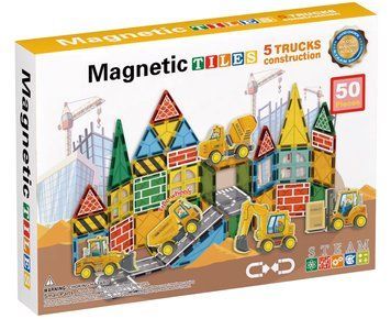Дитячий магнітний конструктор із машинками Будівельна техніка Magnetic Tiles 50 деталей 42146 фото